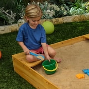 KidKraft Wooden Backyard Sandbox with Built-in Corner Seating and Mesh Cover, Honey