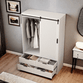 thumbnail image 3 of Glavbiku Farmhouse Tall Bedroom Armoire Wardrobe Closet with Hanging Rod, 4 Drawers, 4 Shelves,Adult, 3 of 13