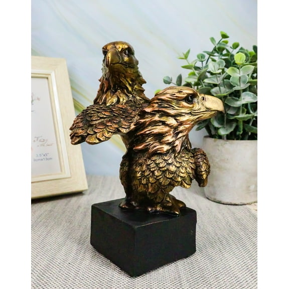 Ebros Gift 6" Tall Bald Eagle and Eaglet Head Bust Figurine with Black Pedestal