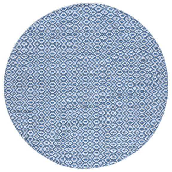 SAFAVIEH Montauk Corrine Geometric Cotton Area Rug, Ivory/Blue, 6' x 6' Round