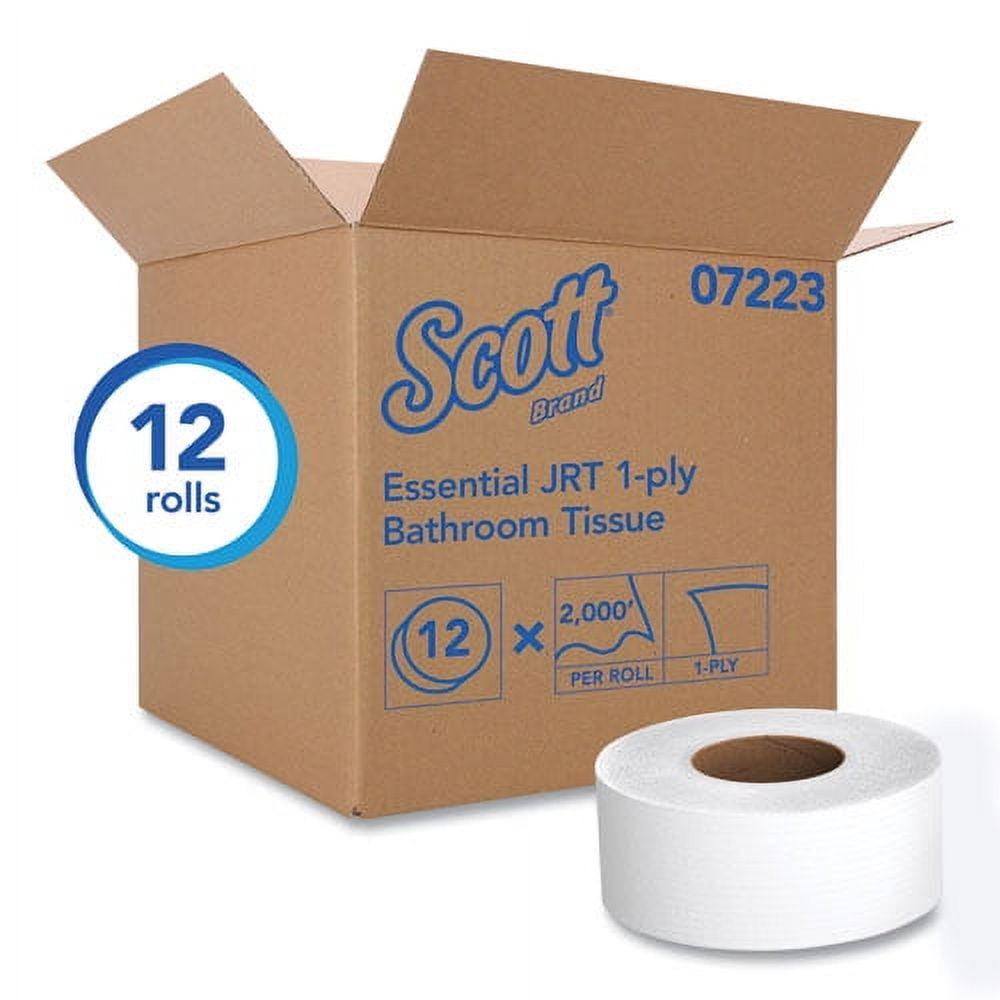 Essential JRT Jumbo Roll Bathroom Tissue, Septic Safe, 1-Ply, White, 3.55" x 2,000 ft, 12 Rolls/Carton | Bundle of 5 Cartons