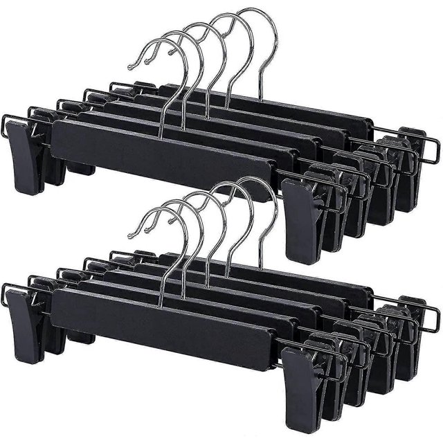 10 Pcs Pants Hangers, Clip Hangers, Plastic Hangers, Pant Hangers With Clips, Strong Non-slip Clips, For Skirts, Jeans, Pants (black)