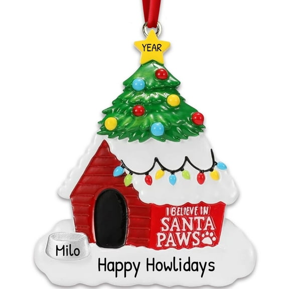 Personalized Dog Christmas Ornaments 2024 - Silver Dog Bowl Christmas House Dogs First Christmas Ornament 2024 Custom Dog Ornament Customized Dog Gifts Pet Christmas Ornaments by Elves