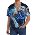 thumbnail image 7 of Lsque Futuristic Blue Light White Tiger print Men's Cuban Collar Short Sleeve Shirt Summer Beachwear Casual Button Down Fashionable Vacation Leisure Shirt-Small, 7 of 7