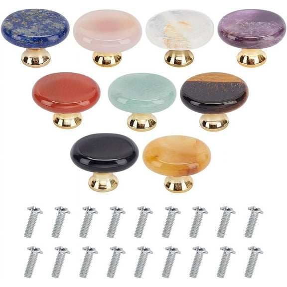 9 Colors Natural Drawer Knobs Gemstone Handmade Stone Cabinet Knobs Oval Pulls Handle Iron Screws for Wardrobe Kitchen Furniture Hardware Cupboard Dresser Door Jewelry Box Decor for DIY