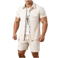 thumbnail image 3 of Dianli Men's Solid Color Casual Loose Sports Elastic Waist Shorts and Double Pocket Lapel Half Button Top Set, Relaxed Fit Beachwear, Button Front Two Piece Summer Fashion Suit Pink M, 3 of 10