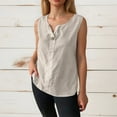 thumbnail image 2 of MIXUE Womens Summer Tops Summer Solid Color V Neck Button Down Sleeveless Casual T-shirts Daily-Wear,Beige,M, 2 of 5