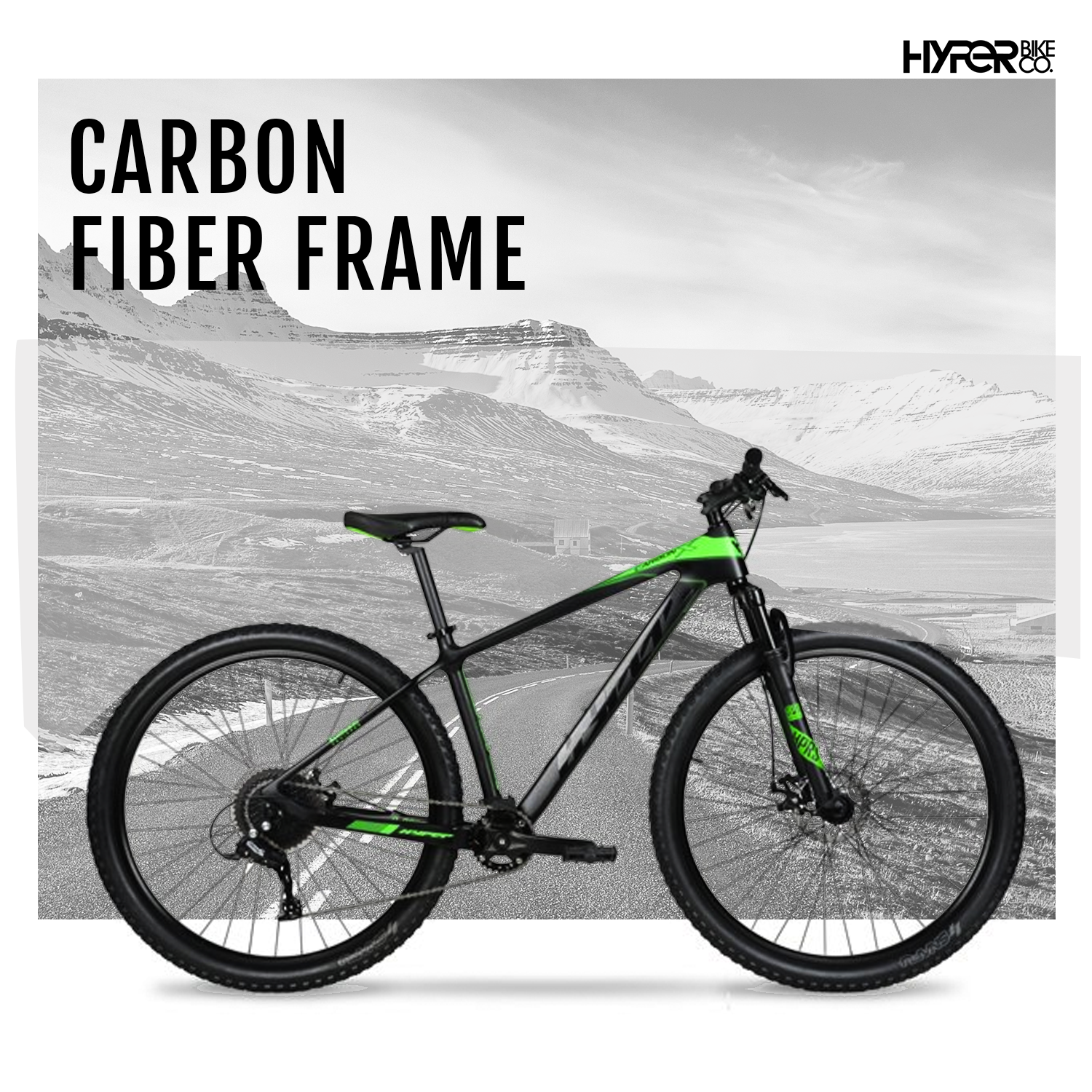 Hyper 29" Carbon Fiber Men's Mountain Bike, Black/Green - image 3 of 12