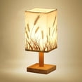 thumbnail image 3 of Lámpara de mesita de noche con pantalla de tela de lino y base de madera, decoración del hogar, luz de noche USB Trigo, 3 of 8