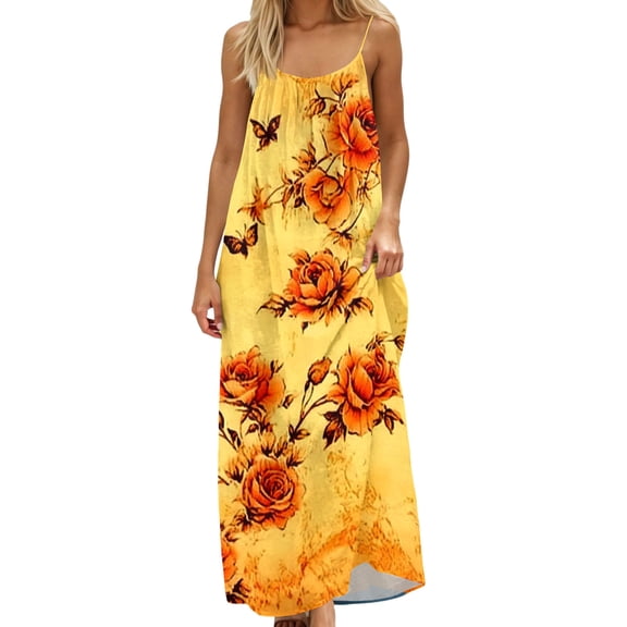 CHUMUD Summer Nightgown Maxi Dress for Women Sleeveless Spaghetti Strap Cami Backless Tie Floral Flowy Casual Pj Long Dreses Sleepwear (Avail for Plus Size)