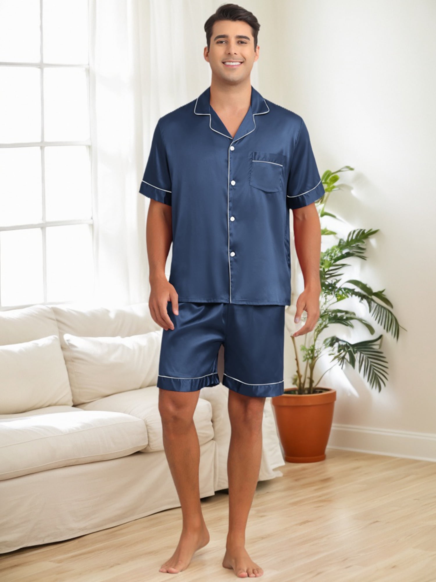 DARING DIVA Men's 2-Piece Short Sleeve Sleepwear Loungewear Pajama M Blue
