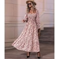 thumbnail image 5 of Women'S Dress Long Sleeve Square Neck Floral Print Smocked A Line Boho Flowy Maxi Dresses Pink M, 5 of 9