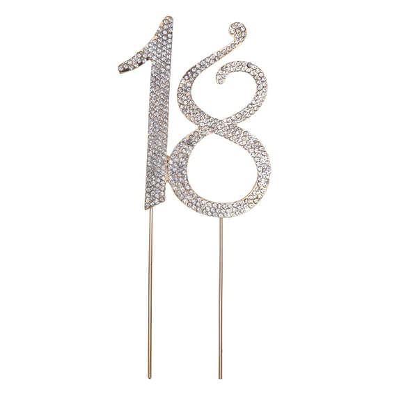 ACDANC 18 Cake Topper for 18th Birthday Party or Anniversary Crystal Rhinestones Decorative Cake Topper for Party Supplies (Gold)