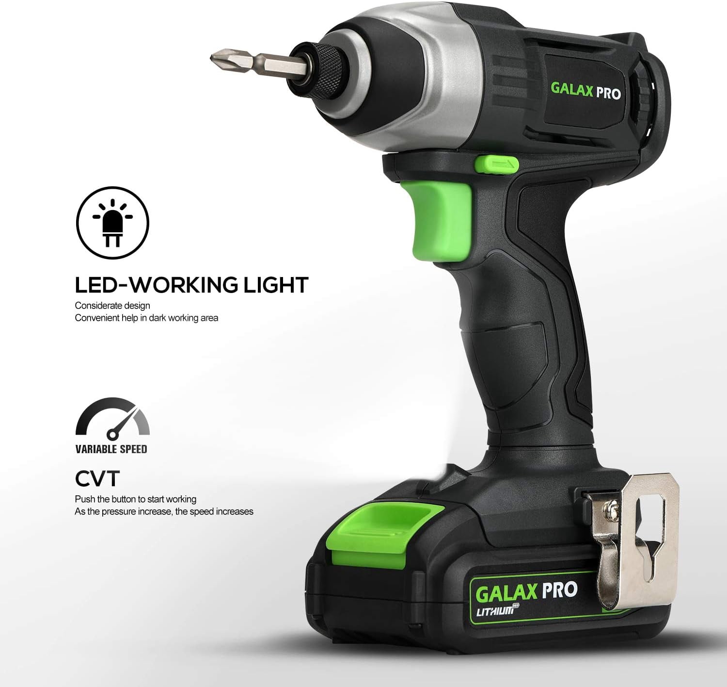 Impact Driver 20 V Lithium Ion 1/4" Hex Cordless Driver with LED Work Light, 6 Pieces Screwdriver Bits, Variable Speed (0-2800 RPM)- 1.3 Ah Battery and Charger Included