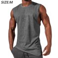 thumbnail image 2 of Camisetas sin mangas grises para hombre, camisetas de cuello redondo, lisas, de corte holgado, camisetas deportivas para entrenamiento, camisetas sin mangas para correr, 2 of 6