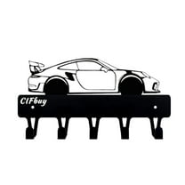 IVV Metal Key Holder in Racing Car Design | Sleek Wall-Mounted 5-Hook Organizer for Keys and Small Accessories | 9.8x5in, Black, 1 Pack