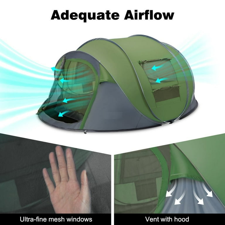 Campingtent, pop-up tent voor 4 personen, waterdicht, winddicht, met 2