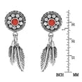 thumbnail image 4 of AeraVida Boho Chic Synthetic Red Coral Inlay Flower and Feather Sterling Silver Earrings, 4 of 6