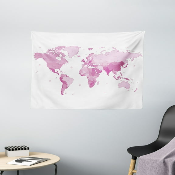 Light Pink Tapestry, Cute World Map Continents Island Land Pacific Atlas Europe America Africa, Wall Hanging for Bedroom Living Room Dorm Decor, 60W X 40L Inches, White Light Pink, by Ambesonne