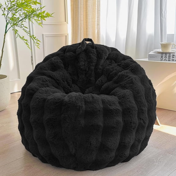 Fluffy Faux Rabbit Fur Bean Bag Cover Large 38x38x40 Black