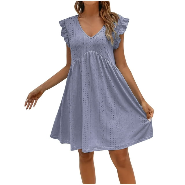Gspmoly Robe pour Femmes, Mode Féminine Décontractée avec Robe d'Été Unie à Col en V, Robes de Fête pour Femmes jusqu'à 60 % de Rabais