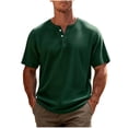 thumbnail image 2 of DPTALR Men's Waffle Knit Henley T-Shirt,Short Sleeve Casual Button Neck Top,Green,Big Men's,Tall Men's XXL,Young Men's Shirts, 2 of 5