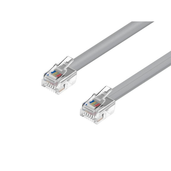Monoprice Phone cable - 25 Feet - Silver Satin Color, RJ12 Connectors (6P6C), Straight, Flat Cable Body For Data