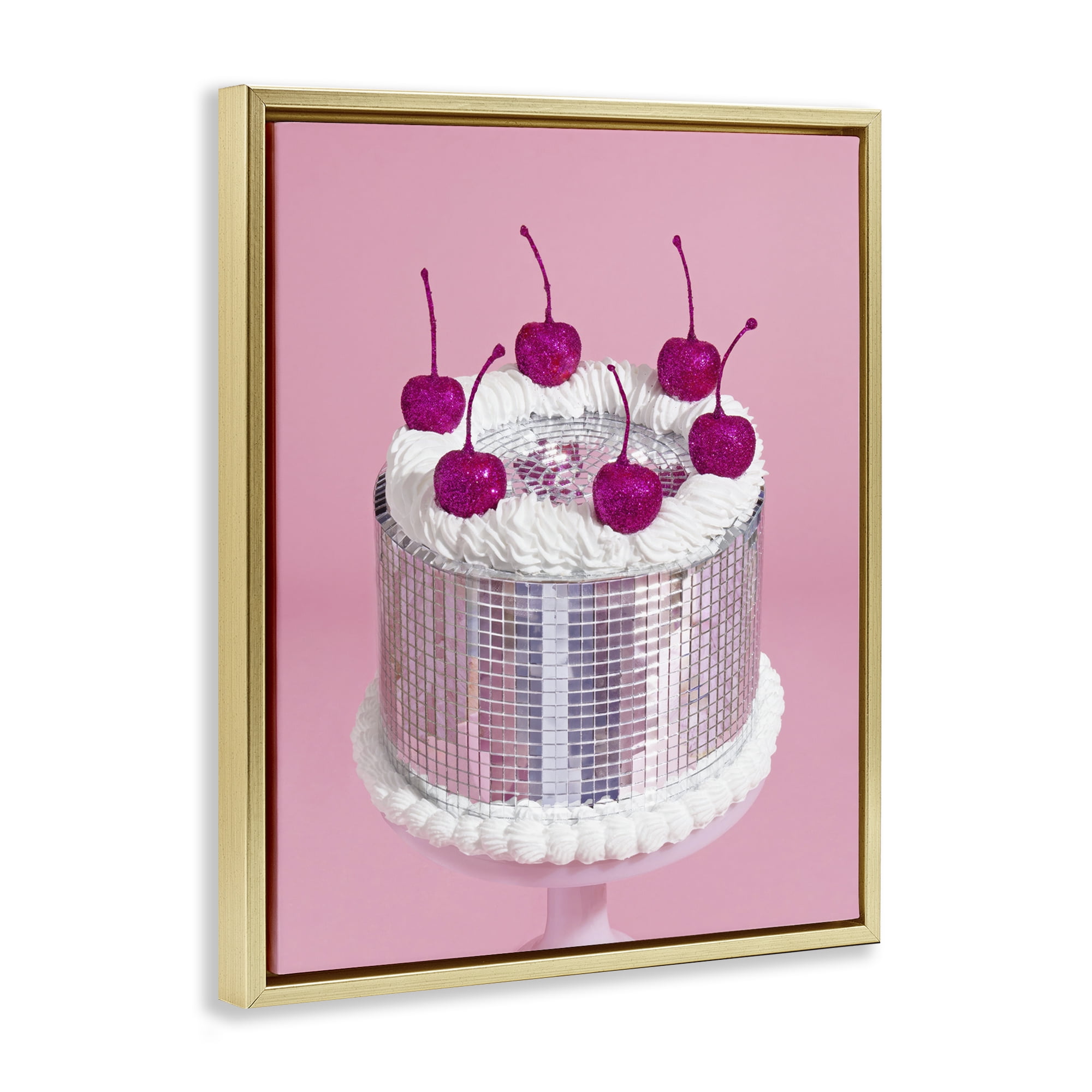 Stupell Industries Disco Pattern Cake Food & Beverage Painting Gold Floater Framed Canvas Art Print Wall Art, 25 x 31