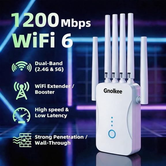 Gnolkee AC1800 WiFi Extender Signal Booster, Dual-Band Internet Booster for Home, Wireless Range Extender Repeater with Ethernet Port (White)