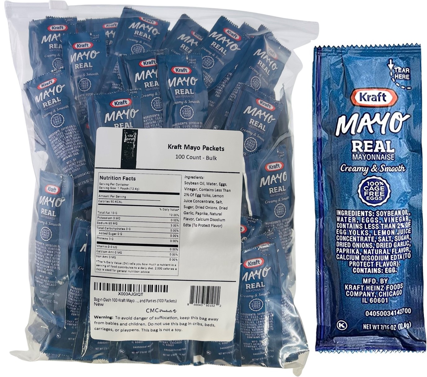 BagnDash 100 Kraft Real Mayo Condiment Packs Single Serve Packets