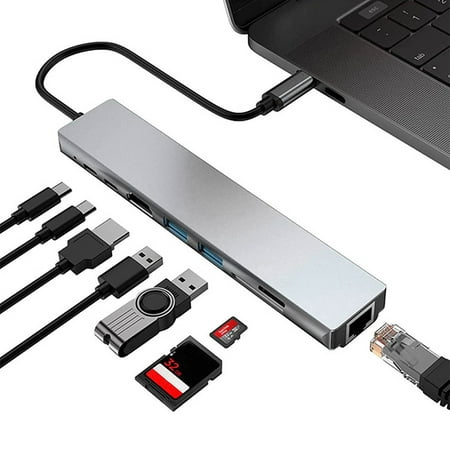 8-in-1 USB C Hub, USB C Multiport Adapter with 87W PD Charging for Home Office Travel