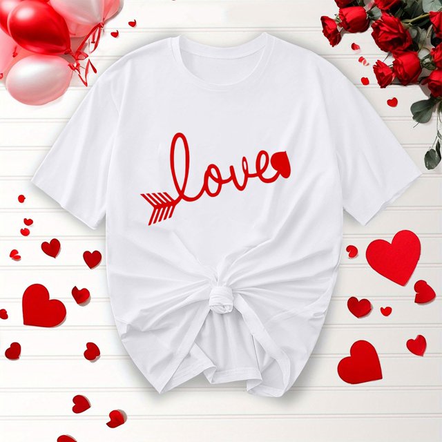 TIMIFIS T-Shirts de la Saint-Valentin pour Femmes Été Décontracté Ample à Manches Courtes Col Rond T-Shirt Imprimé Cœur d'Amour