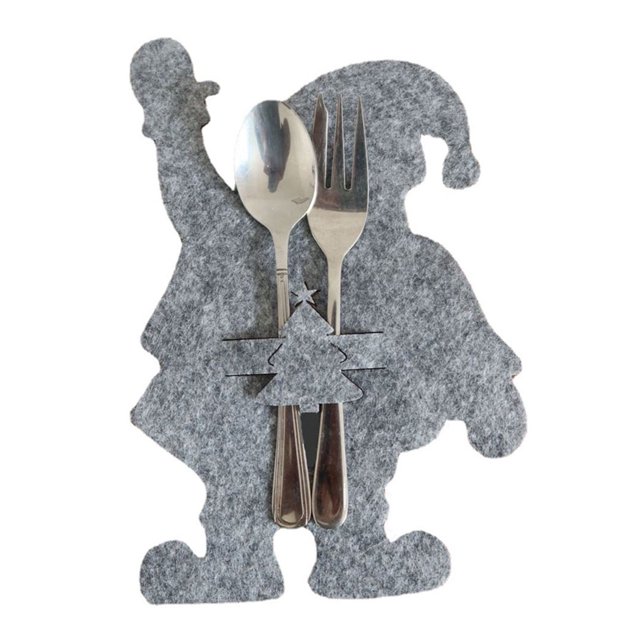 stanreset 4Pcs Xmas Silverware Holders Cartoon Cover Fabric Spoon Pockets Party Table Restaurant Hotel Tableware Decors Light Gray