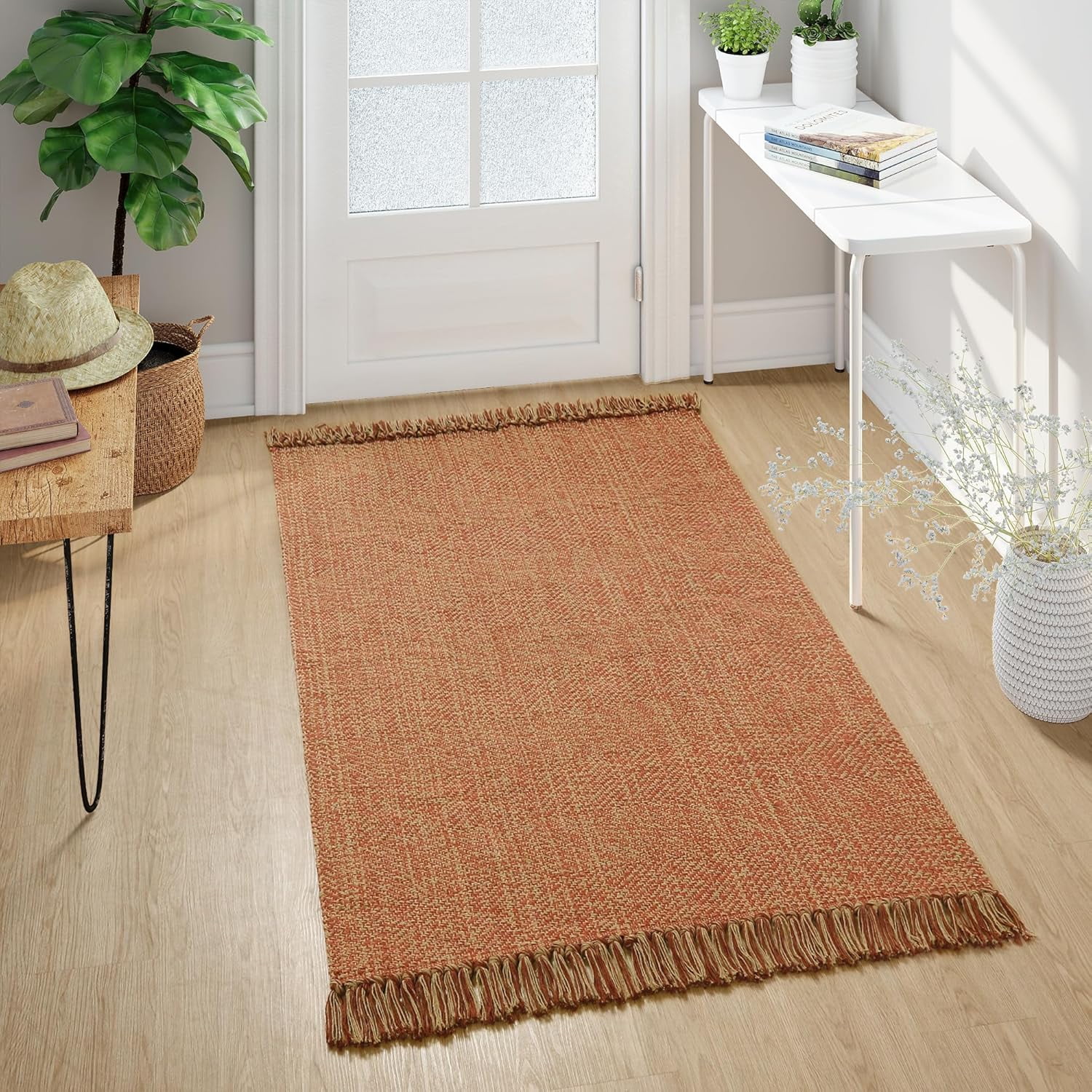 Wonnitar 3x5 Farmhouse Rugs for Entryway, Terra Machine Washable Bedroom Rug with Tassel, Indoor Outdoor Small Area Rugs for Kitchen Laundry