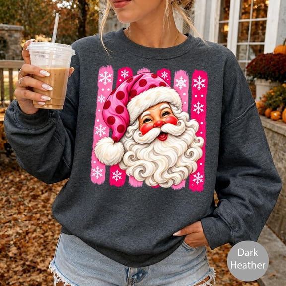 Pink Santa Claus Christmas Graphic Sweatshirt