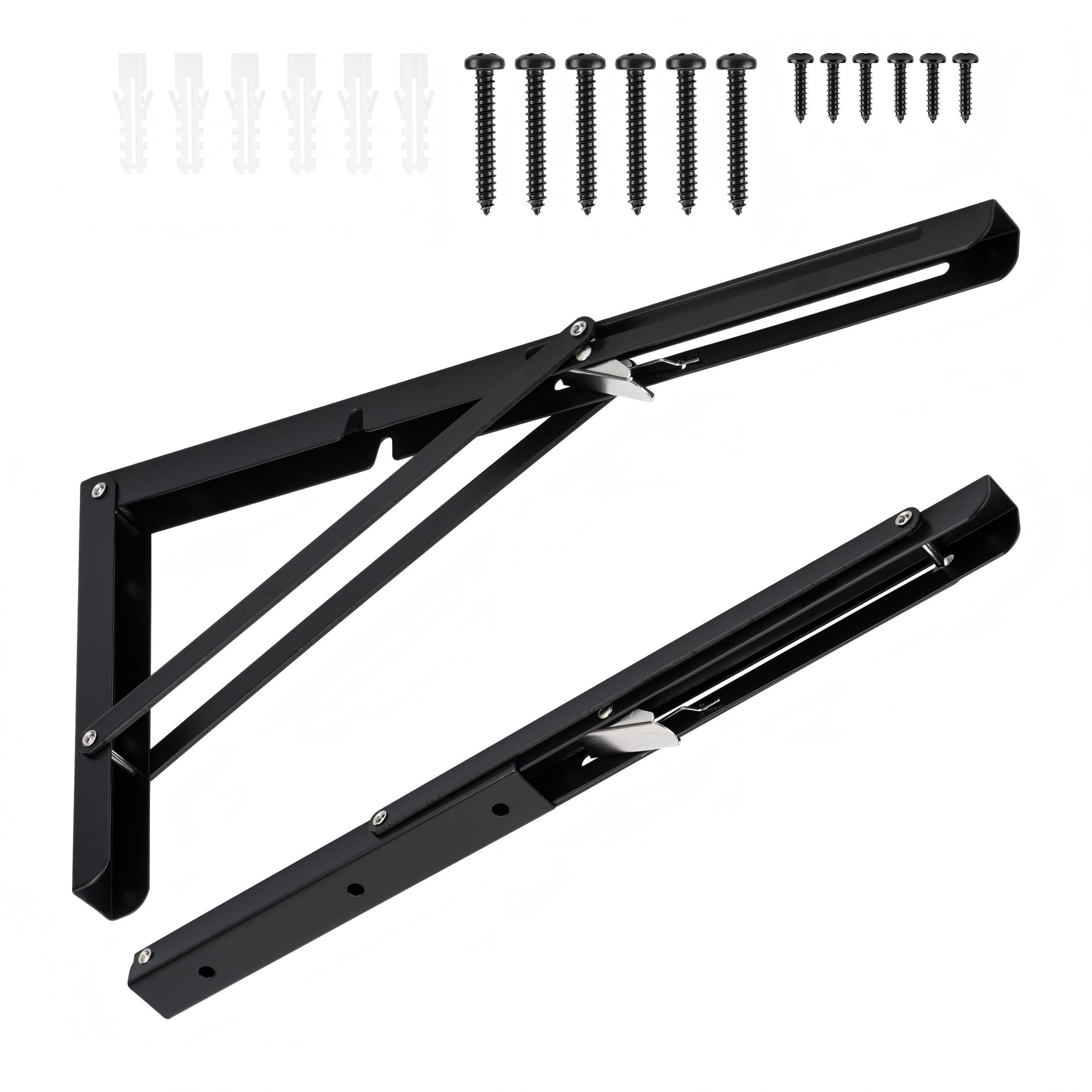 Versatile Black 16-Inch Folding Shelf Bracket Pair