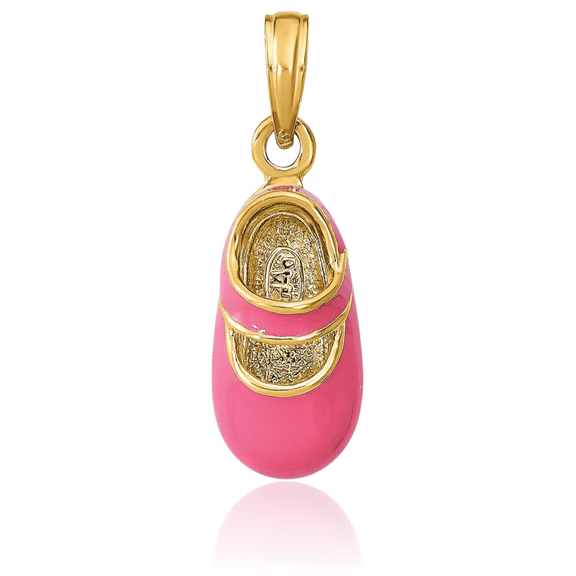 ICE CARATS 14K Solid Yellow Gold Medium Pink Shoe Pendant Necklace - 20.3mm 3/4 inch - 3d Sculpted, Polished Women's