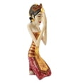 thumbnail image 4 of NOVICA Artisan Handmade Wood Sculpture Red Orange Indonesia Cultural 'Woman in Prayer', 4 of 7