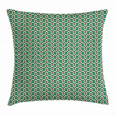Geometric Throw Pillow Cushion Cover, Herringbone Pattern with Angled Stripes and Rhombuses Triangles, Decorative Square Accent Pillow Case, 24 X 24 Inches, Vermilion Fern Green Beige, by Ambesonne