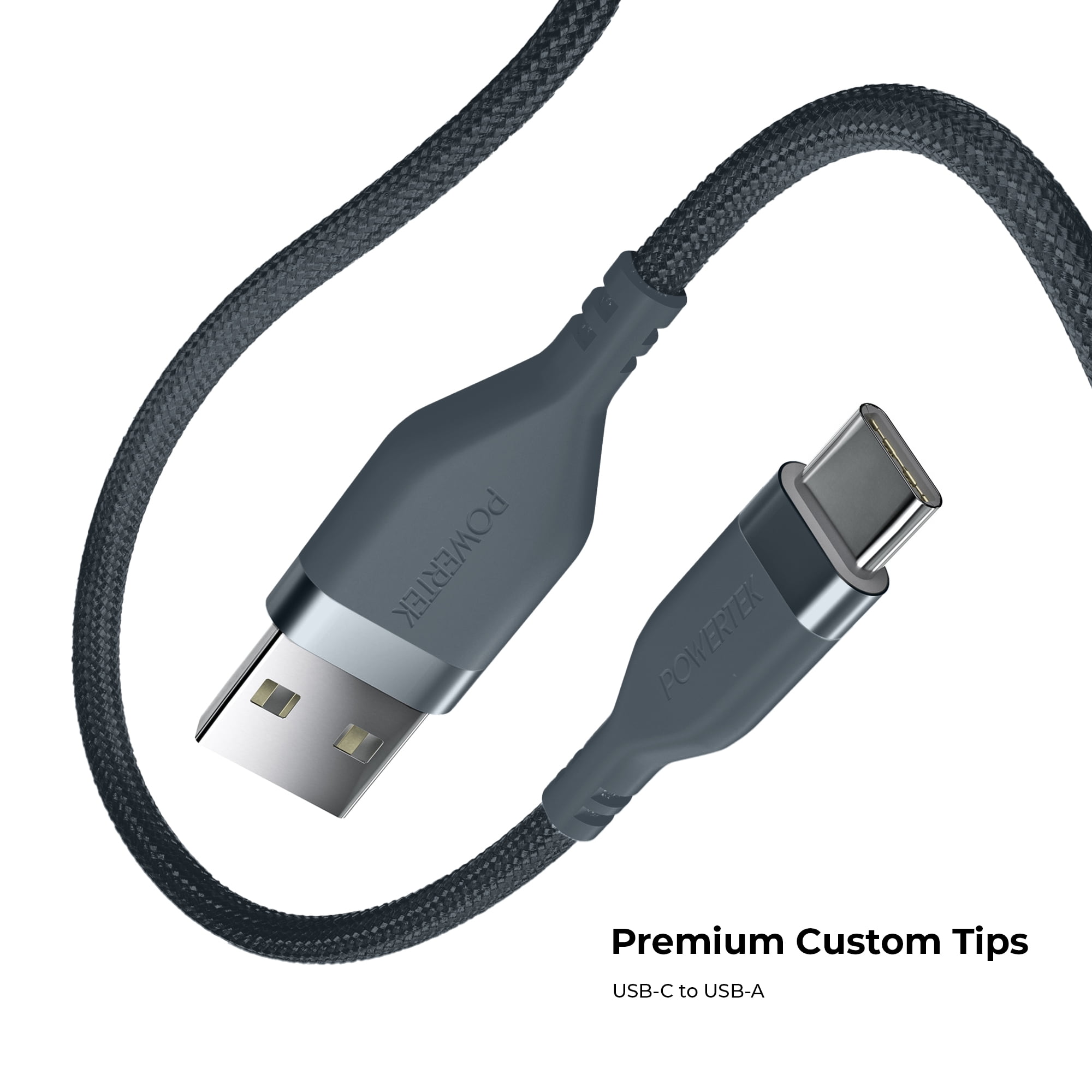 Liquipel Powertek Premium Braided USB-A to USB-C Cable - Grey