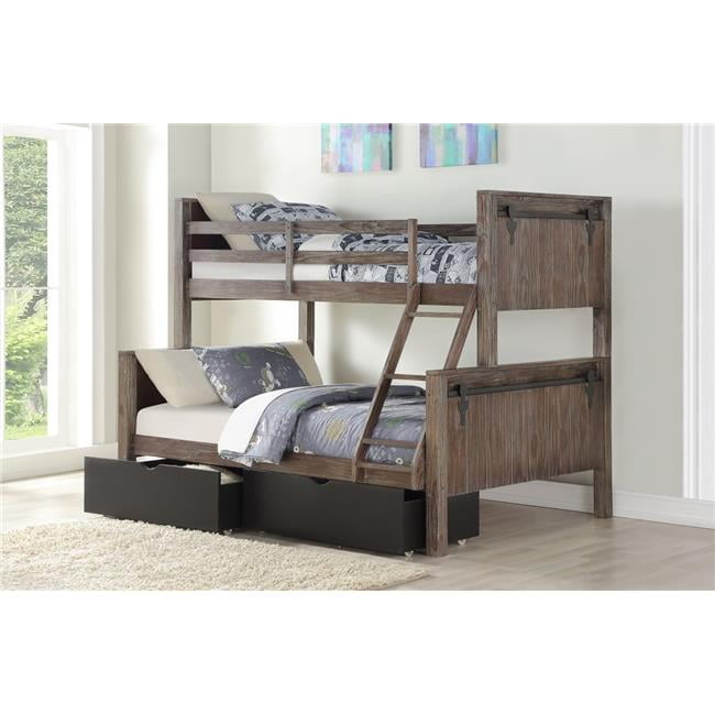 Donco Kids PD9218TFBS505BK Twin Over Full Size Barn Door Bunk Bed in