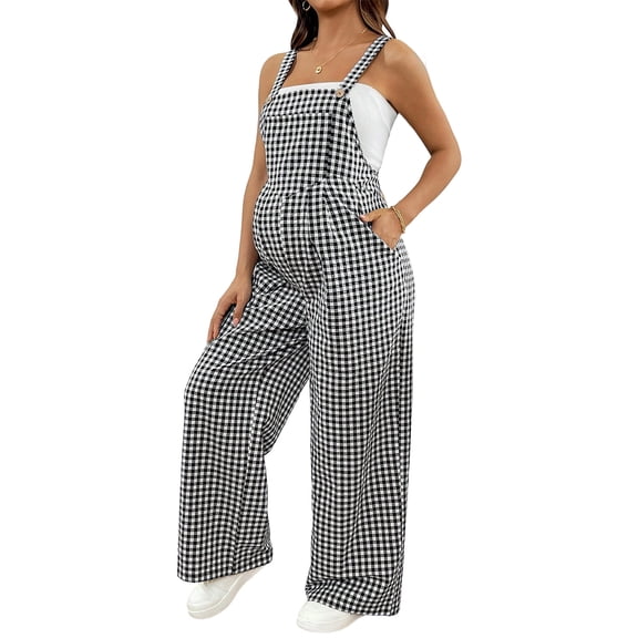 Comfortable Maternity Overalls Plaids Pattern Breathable Pregnancy Jumpsuits for Sensitive Pregnancy