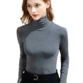 thumbnail image 1 of Camisas térmicas suaves y ligeras de manga larga con cuello alto informal para mujer, 1 of 7