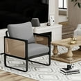 thumbnail image 2 of Andeworld Mid-century Living Room chairs, Modern Armchairs with Rattan Armrests,Single Accent Chairs for bedroom（Gray）, 2 of 7