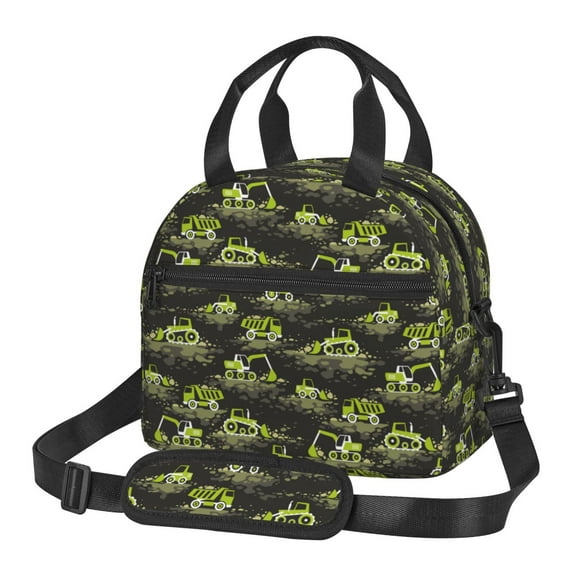 Naloa Light Green Excavator Print Lunch Bag for Women & Men Insulated Lunch Box or Cooler Lunch Tote Bags for Work, Travel, Outdoor