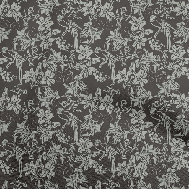 oneOone Cotton Flex Gray Fabric Asian Floral Craft Projects Decor Fabric Printed By The Yard 40 Inch Wide