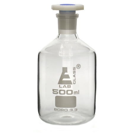 - 500mL (16.9oz) Glass Reagent Bottle with Acid Proof Polypropylene Stopper, Borosilicate 3.3 Glass - Eisco Labs
