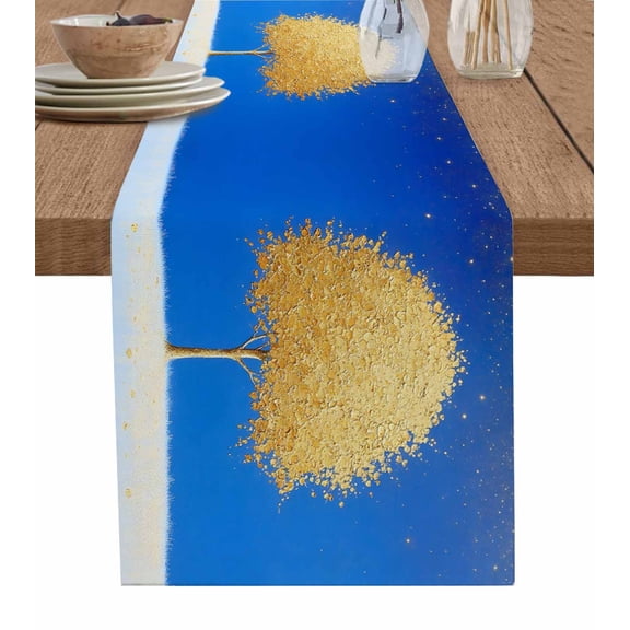 Boanket Yellow Tree Leaves Table Runner - 72 Inch Long, Kitchen Dining Table Runner Dresser Scarves, Star Sky Watercolor Painting Farmhouse Decor for Coffee Tables Wedding Party Banquet