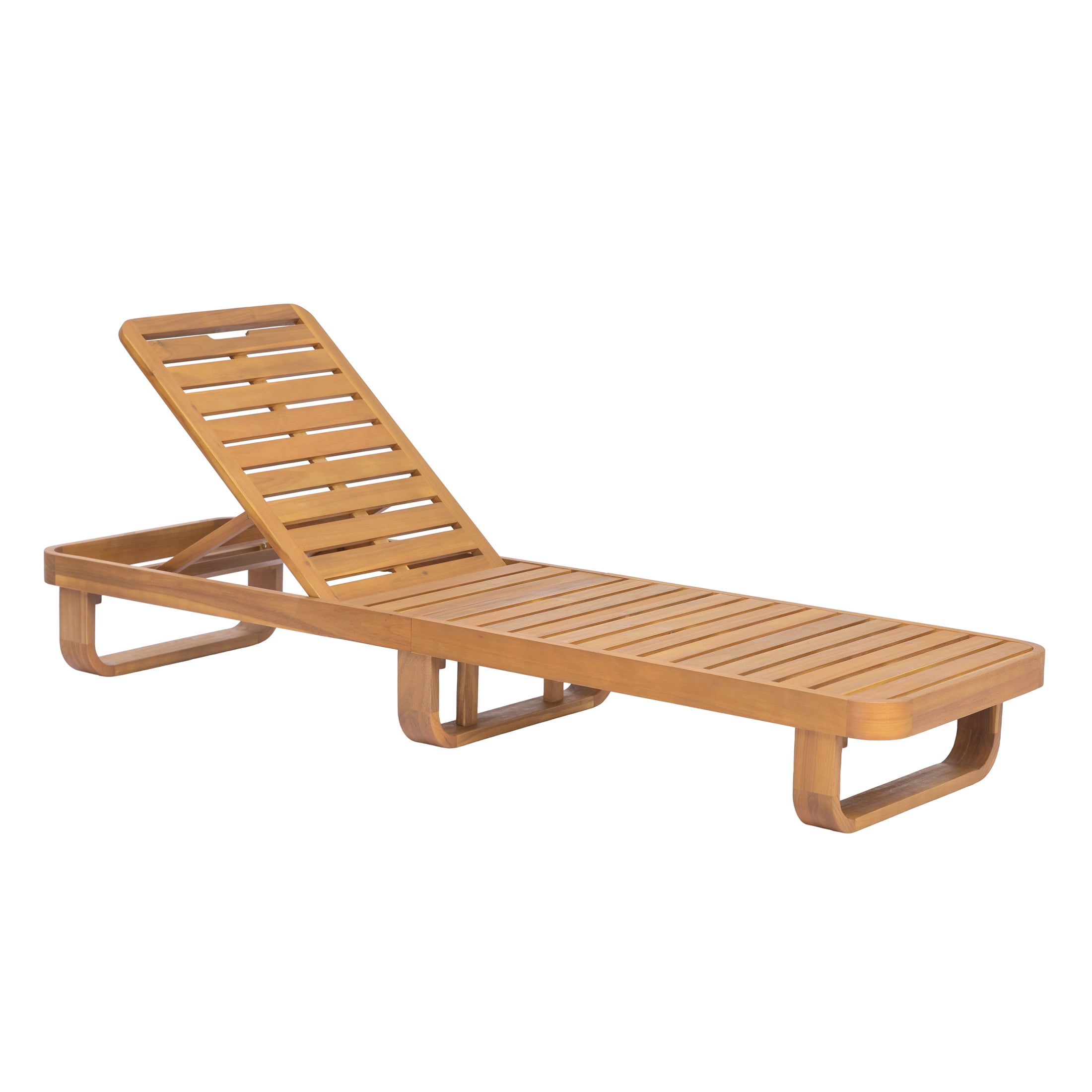 Christopher Knight Home Modern Acacia Wood Outdoor Chaise Lounge with Adjustable Backrest, Beige Cushion, Natural, Set of 4