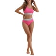 thumbnail image 2 of INSPIRAR CHIC Conjunto de Bikini de Una Sola Manga para Mujeres, 2 Piezas, Cintura Alta, Color con Ribete Trenzado, Trajes de Baño, Pequeño, Rosa Rojo, 2 of 5